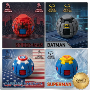 1 Comic Hero Inspired 3D Fidget Sphere | 2-in-1 Press & Rotate Puzzle Ball for Stress Relief