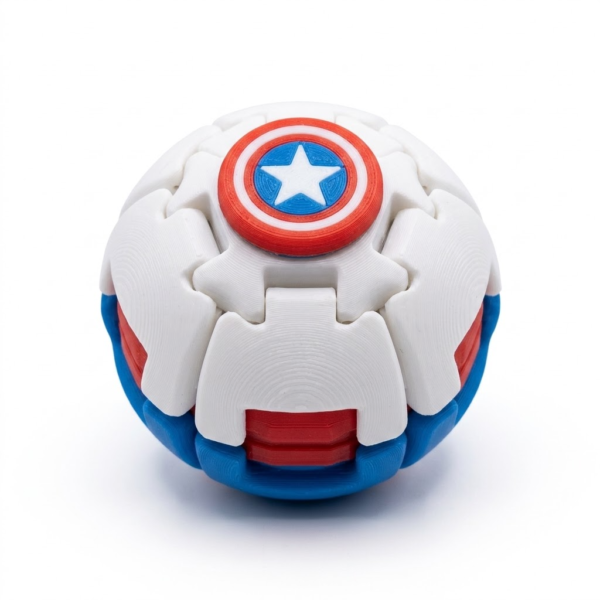 白色美国队长 Comic Hero Inspired 3D Fidget Sphere | 2-in-1 Press & Rotate Puzzle Ball for Stress Relief