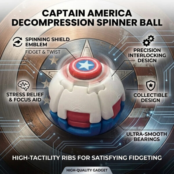 美国队长 Comic Hero Inspired 3D Fidget Sphere | 2-in-1 Press & Rotate Puzzle Ball for Stress Relief