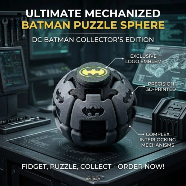 蝙蝠侠 Comic Hero Inspired 3D Fidget Sphere | 2-in-1 Press & Rotate Puzzle Ball for Stress Relief