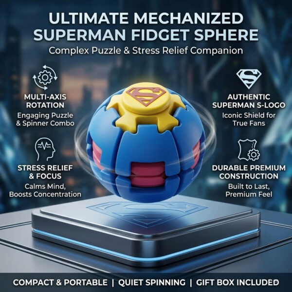 超人 Comic Hero Inspired 3D Fidget Sphere | 2-in-1 Press & Rotate Puzzle Ball for Stress Relief